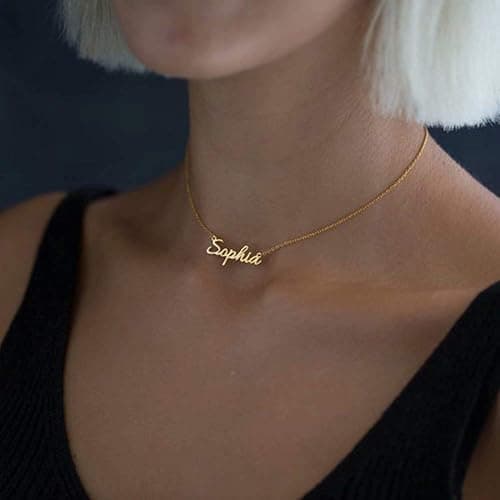 Turandoss Custom Name Necklace Personalized, 14K Gold Plated Name Pendant Necklace Dainty Name Necklace Personalized Jewelry Gifts for Women thumbnail 6