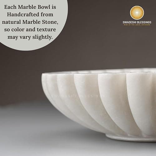 SWADESHI BLESSINGS HandCrafted Marble Ruffle Bowl/Antique Scallop Bowl/Fruit Bowl/Vintage Ring Dish/Decorative Flower Dish/HouseWarming Gift/Wedding Gifts/Urli (8 Inches) thumbnail 6