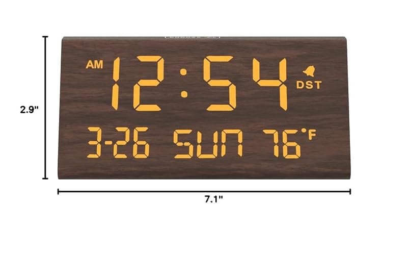 DreamSky Digital Alarm Clocks for Bedrooms - Wooden Desk Clock with Date, Day of Week, USB Port, Temperature, Dimmer for Bedside Table, Living Room, Office, Adjustable Volume, Auto DST, Wood Decor thumbnail 2