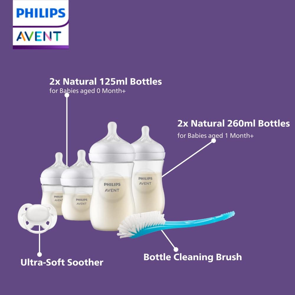 Philips Avent Natural Response Baby Bottle Starter Set (2 x 125ml, 2 x 260ml, Bottle Cleaning Brush Blue, 1 x Ultra-Soft Soother Arctic White 0-6m) SCD838/11 thumbnail 4
