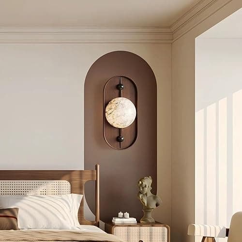 JIANGXMF Retro Industrial Farmhouse Interior Wall Sconce, Round Marble Lampshade Wall Light, Marble with Texture Wall Lamps, 5W Warm Light LED Wall Mount Lamp, Hotel Atmosphere Decorative Lamp thumbnail 4