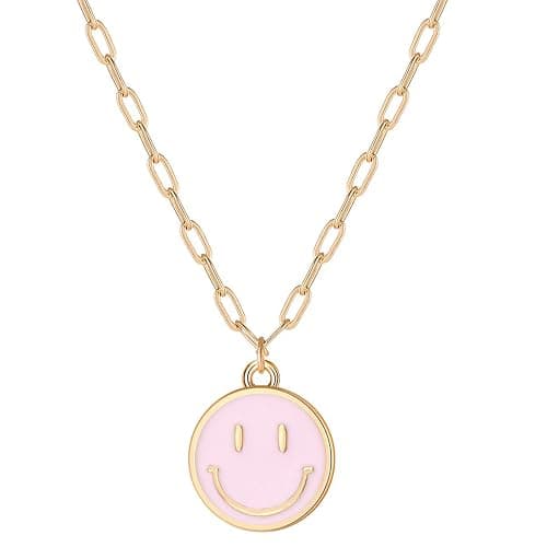 Smile Pendant Necklace Smile Face Chain Necklace Paperclip Necklace Cute Round Pendant Necklace Preppy Jewelry for Women Girls - Image 1