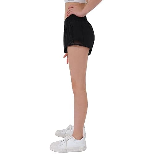 Aurefin Girls Athletic Shorts, Lightweight Running Shorts for Teen Girls Kids Sports Active Short with Zip Pocket and Elastic thumbnail 2