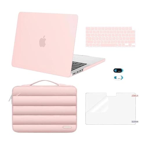 MOSISO Compatible with MacBook Pro 14 inch Case 2025-2021 M5 M4 M3 M2 M1 A3434 A3112 A3185 A3401 A2918 A2992 A2779 A2442, Hard Shell&Puffy Sleeve Bag&Keyboard Cover&Webcam Cover&Screen Film, Pink - Image 1