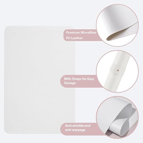 2 PCS Nail Art Table Mat, Soft Microfiber PU Leather Nail Pad, Foldable Nail Art Rest Pad, Reusable Nail Mat for Table Desk, Acrylic Nail Desk Mat for Nail Cushion (White and White) thumbnail 3