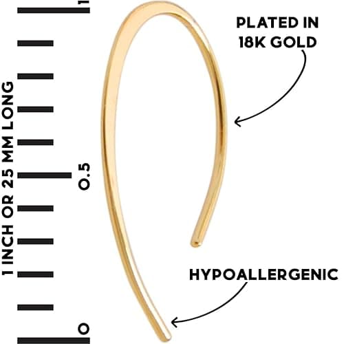 Upside Down Hoop Earrings - Hypoallergenic Lightweight Wire Needle Drop Dangle Threader Hoops for Women, Safe for Sensitive Ears - Plated in 925 Sterling Silver or 18k Gold thumbnail 4