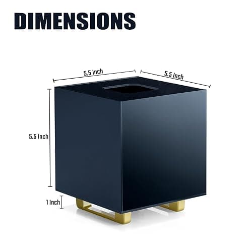 YoBa Thick Black Acrylic Tissue Box Holder Square Tissue Box Dispenser with Gold Plated Aluminum Legs for Bathroom, Kitchen, Bedroom, Office, Hotel and Restaurant thumbnail 2