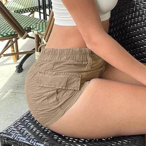 ONLYSTORY Womens Y2k Cargo Micro Shorts Elastic Waist Casual Shorts | Teen Girl,Low Rise,Summer Casual Shorts with Pockets,Y2k E-Girl Harajuku Aesthetic Streetwear,Going Out,Basic thumbnail 3