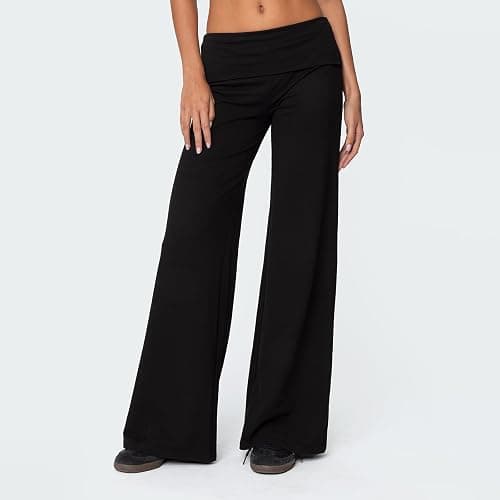 Qmlyev Wide Leg Sweatpants for Women Fold Over Low Rise Flare Yoga Lounge Pants Back to School Clothes for Teen Girls thumbnail 3