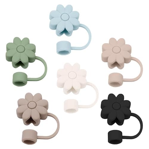 6PCS Silicone Straw Covers Toppers for Stanley Cups 30&40 Oz Tumbler Accessories Flower Straw Caps Black Blue Dust-Proof Reusable Straw Tips Protectors for Stanley Cup 10mm 0.4in Straws - Image 1