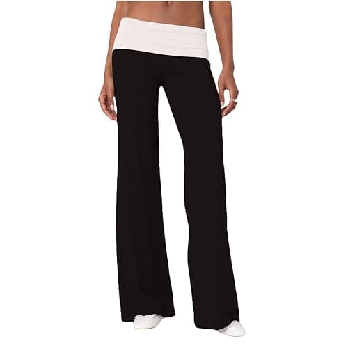 NZNDSHD Fold Over Yoga Pants for Women Low Rise Straight Leg Sweatpants Y2k Solid Color Stretchy Loose Gym Lounge Leggings - Image 1