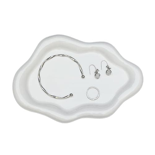 YoHyien Cloud Jewellery Dish Tray, Decorative Ceramic Trinket Dish, Vanity Tray for Cosmetic, Perfume, Trinket Tray for Ring, Necklace, Bracelet, Gifts for Girl, Women, Mother, Daughter (Snow White) - Image 1