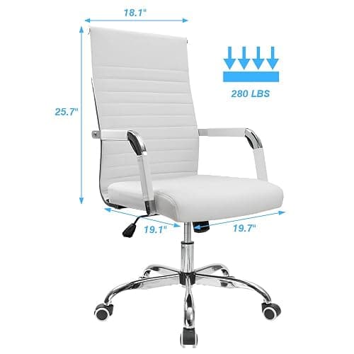 Furmax Ribbed Office Desk Chair Mid-Back PU Leather Executive Conference Task Chair Adjustable Swivel Chair with Arms (White) thumbnail 3