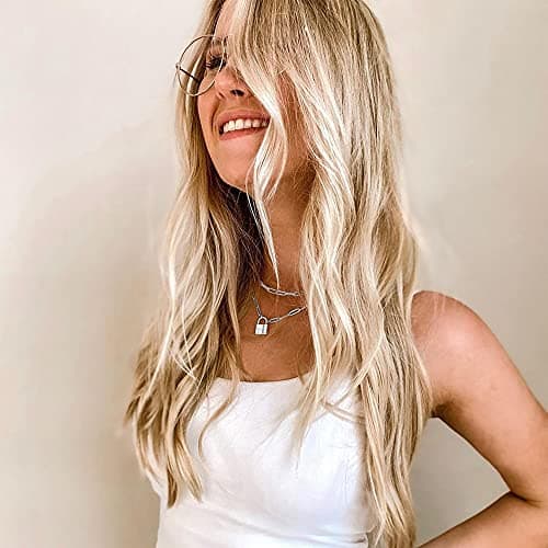 BOUTIQUELOVIN Layered Necklace for Women Silver Paperclip Link Chain Necklace with Lock Pendant Set of 2 Necklaces thumbnail 2