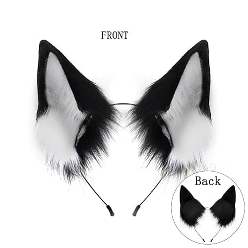 QinRuan Faux Fur Wolf Ears Headband Furry Dog Tail Set Animal Coustume Cospaly Halloween Party thumbnail 3