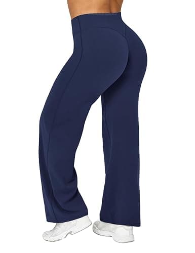 Ieumaz Women Straight Leggings Bottoms High Waist Gym Workout Leggings Stretch Casual Wide Leg Yoga Pants - Image 1