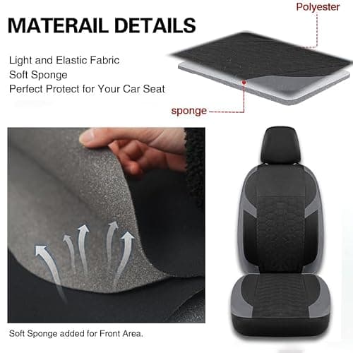 Chifeng Full Set Universal Car Seat Covers for Ford Edge Fiesta Focus Ka+ plus Kuga Mondeo Puma – Front and Rear Split Bench Car Seat Cover - Polyester seat cover (Grey) thumbnail 4