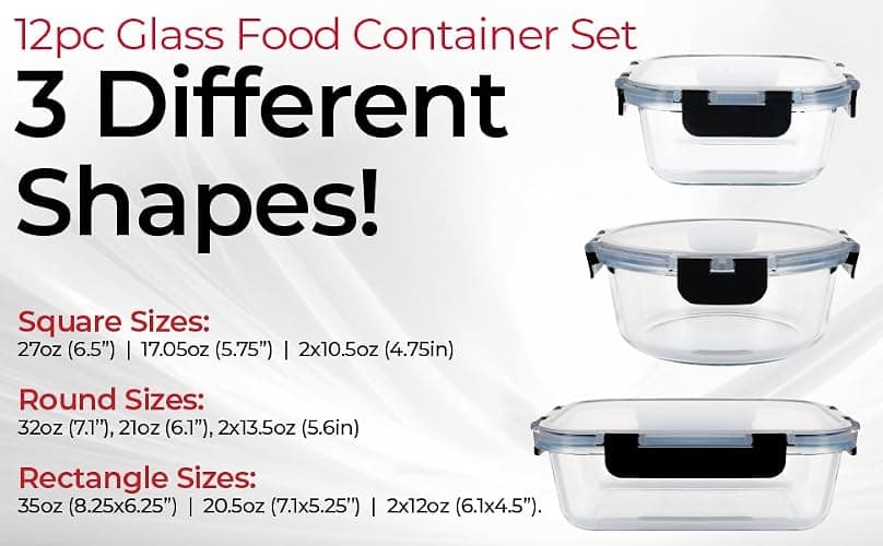 Magic Mill Premium Borosilicate Glass Food Storage Containers with lids Set | 24pc Sets with 12 Bowls & 12 Airtight Locking Lids for Lunch & Meal Prep, Safe for Oven, Freezer, Dishwasher, BPA-Free thumbnail 7