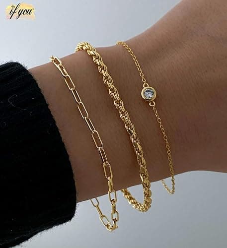 Gold Bracelets Set for Women Trendy, 14K Real Gold Plated Jewelry for Women Dainty Chain Bracelet Stack, Non Tarnish Gold Stackable Bracelets Pack Fashion Accessories Gifts thumbnail 3