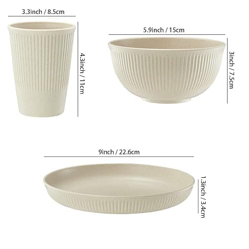 18pcs Wheat Straw Dinnerware Sets HXYPN Unbreakable Reusable Dinnerware Set Kitchen Cups Plates and Bowls Sets Dishwasher Microwave Safe Plates thumbnail 3