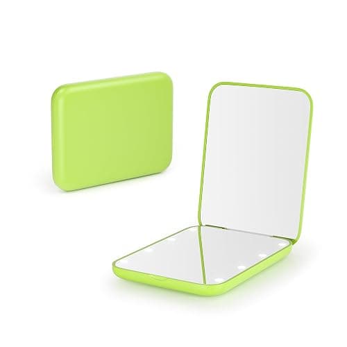 Kintion Pocket Mirror, 1X/3X Magnification LED Compact Travel Makeup Mirror with Light for Purse, 2-Sided, Portable, Folding, Handheld, Small Lighted Mirror for Gift, Light Green - Image 1