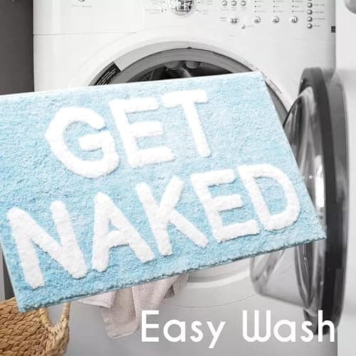 Evovee Get Naked Bath Mat Funny Cute Bathroom Rugs Get Naked Rug Shower Funny Bathroom Decor Fun Cute Bath Mat Non-Slip Washable College Baby Blue thumbnail 7