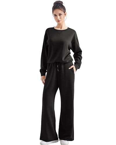 SUUKSESS Women Modal 2 piece outfits Oversized Sweatshirt Wide Leg Pants | Long Sleeve Crewneck Pullover Tops Sweatpants Sweatsuits Casual Lounge Set thumbnail 4