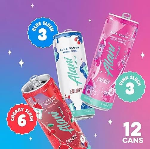Alani Energy Drink Slush Pack | 6 Cherry Slush, 3 Blue Slush, 3 Pink Slush | 12 Pack, 12 Fl Oz Per Can thumbnail 4