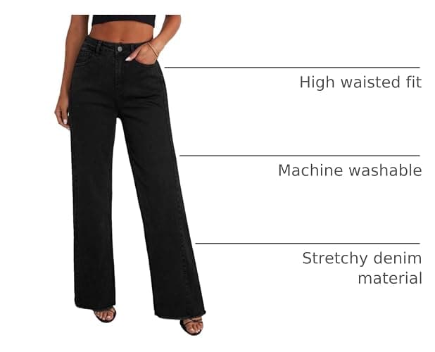 Sidefeel Women's Wide Leg Jeans High Waisted Strechy Raw Hem Zimbaplatinum Denim Pants thumbnail 3