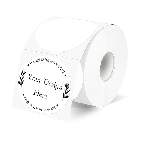 YEGAWEN 2 Inch White Round Thermal Labels Sticker, Waterproof Circle Direct Thermal Labels, Removable Multi-Purpose Self-Adhesive Sticker Label for DIY Logo Design- 300 Sheet/Roll - Image 1