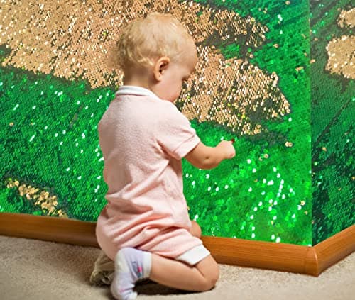 Sensory Wall Sequin Flip Fabric for Kids,0.2" Large Sequins Sensory Graffiti Fabric for Toddlers,Tactile Stimulation,Calming Corner Items (Half yd (18"*49"), Emerald + Gold) - Image 1