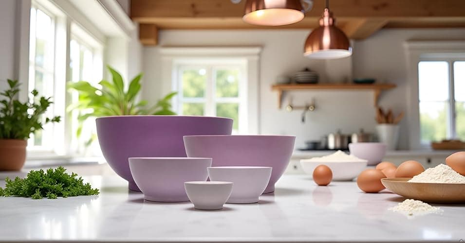 CaliBowl 5-Piece Non-Spill Plastic Mixing Bowl Set, Dusty Plum | Reusable Nesting Kitchen Bowls with Concave Inner Lip and Non-Slip Base thumbnail 2