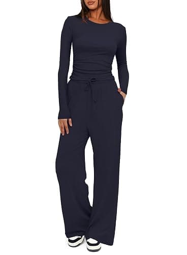 Navy blue Darong Women's 2 Piece Sets 2025 Fall Outfits Long Sleeve Wide Leg Tracksuits Casual Lounge Set Matching Sets - Image 1