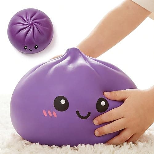 Giant Dumpling Squishy Jumbo Size, Soft Slow Rising Stress Ball, Large Squishy Dumpling for Desk Office Home Study Adults, Fun Fidget Item for Squeezing and Stress Relief (Purple, Extra Large) - Image 1