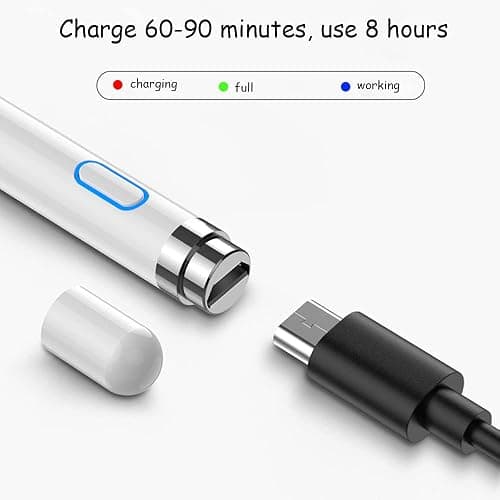 DOGAIN Active Digital Stylus Pen for Touchscreen, Stylus Pencil for Apple iPad mini/Pro/Air, Samsung, iPhone, Android and Most Phone & Tablet, 1.5mm Fine Point Rechargeable Pens - White thumbnail 2