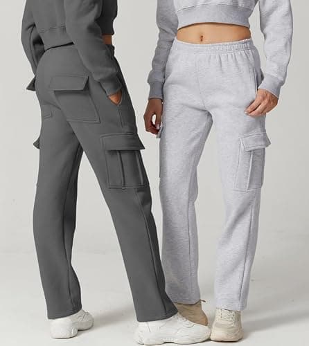 QINSEN Womens Medium Waist Baggy Elastic Waist Sweatpants Casual Fleece Long Pants with Pockets thumbnail 6