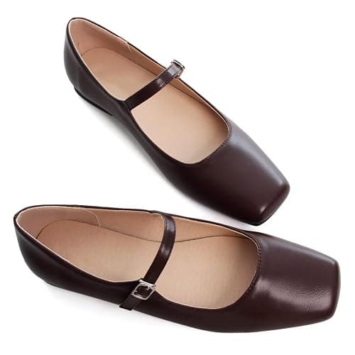 TN TANGNEST Leather Flats for Women Comfortable Square Toe Slip On Flats Soft Work Flats Retro Mary Jane Flats thumbnail 4
