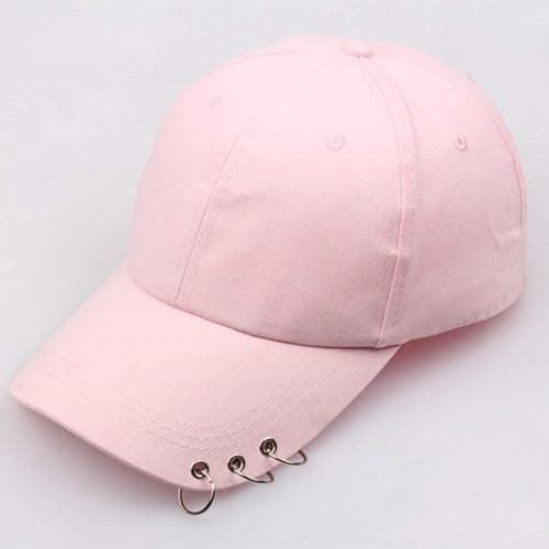 niumanery Unisex Korean Harajuku Baseball Cap with Metal Rings Hip Hop Adjustable Dad Hat Black - black thumbnail 5