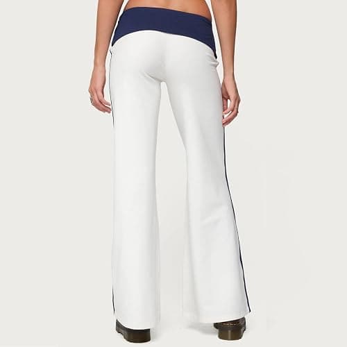 Yoawdats Fold Over Yoga Pants for Women Wide Leg Sweatpants Low Rise Flare Lounge Pant Bell Bottoms Y2K Foldover Pants thumbnail 5