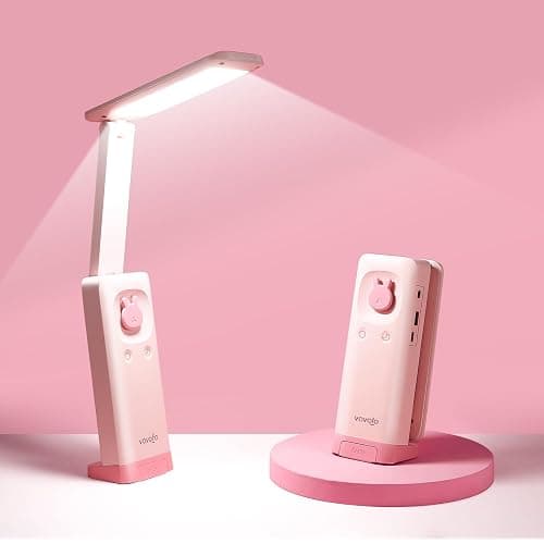 VAVOFO Cute Desk Lamp, Foldable & Portable LED Lamp with 6000mAh Rechargeable Battery, 3 Color Modes, USB-C Cordless Study Lamp for Bedroom, Office, Kids Room (Pink) - Image 1