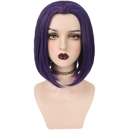 YOGFIT Women's Teen Superhero Purple Short Straight Wig with Widow's Peak Synthetic Cosplay Wig for Halloween Costume Party Anime Wig - Image 1