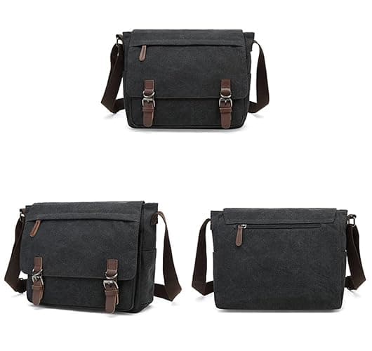 Sechunk Canvas Vintage Messenger Bag Shoulder bag Leather Large Travel Crossbody bags for men women 15inch Laptop thumbnail 2