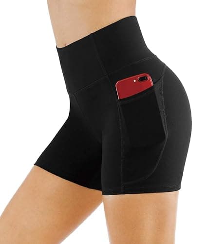 THE GYM PEOPLE High Waist Yoga Shorts for Women's Tummy Control Fitness Athletic Workout Running Shorts with Deep Pockets thumbnail 4