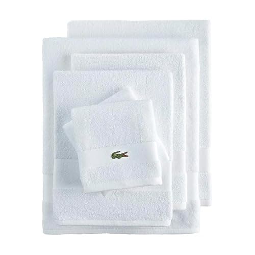 Lacoste Sport Stripe 6-Piece Luxury Cotton Towel Set – Made with 100% Soft Supima Cotton, Absorbent & Quick-Drying, Includes 2 Bath Towels, 2 Hand Towels, 2 Washcloths, White thumbnail 7