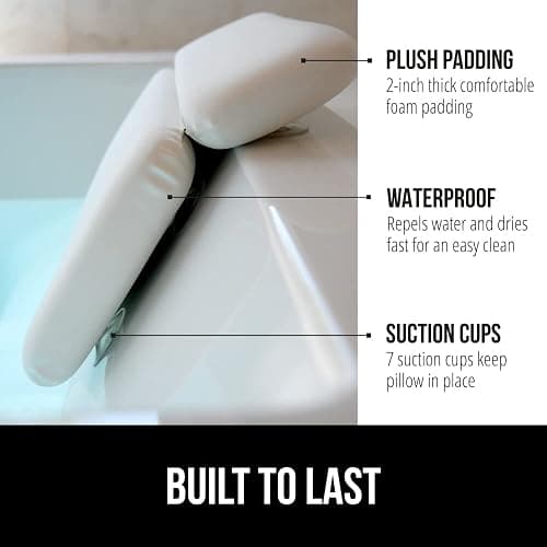 GORILLA GRIP Bath Pillow for Tub, Headrest for Neck and Back Support, Luxury Bathtub Pillows, Hot Tub Cushions, Bathroom Accessories for Women, Relaxing Spa Gifts for Mom Wife Girlfriend 2 Panel White thumbnail 3
