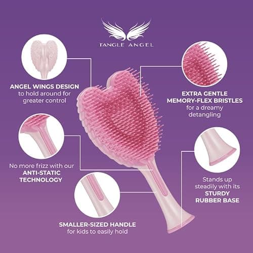 Kids Mini Hairbrush Detangler - Anti Static Soft Detangler Hair Brush for Girls, Kids - Detangle Hair Brush for Wet, Dry, Curly, Thick, Straight, or Wavy Hair - Tangle Angel Cherub - Gloss Pink thumbnail 3