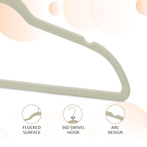 Amazon Basics Slim Velvet Non-Slip Space Saving Suit Clothes Hangers, Closet Organizer, Ivory/Beige, 30-Pack thumbnail 4