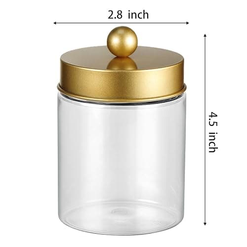 Komashr 3PC Farmhouse Decor Qtip Holder Apothecary Jars Bathroom Vanity Storage Organizer -Countertop Canister Container &Cute Stickers for Cotton Swab,Ball,Pad,Floss,Paper Clips (Gold,Plastic) thumbnail 3