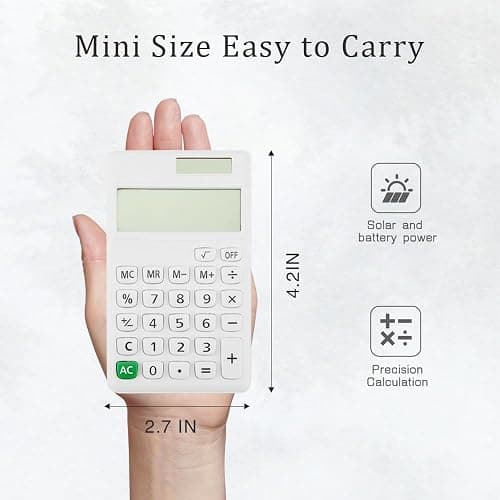 Basic Mini 4 Function Calculators,Calculator Small,Back to School First Day of School Supplies,Desk Calculator,White Solar Pocket Calculators for Students Home Office Middle thumbnail 2