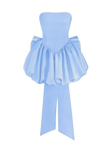 Rosegalette Womens Strapsless Bubble Mini Dress Back Lace Up Cute Bow Tie Cocktail Party Homecoming Prom Dresses thumbnail 4